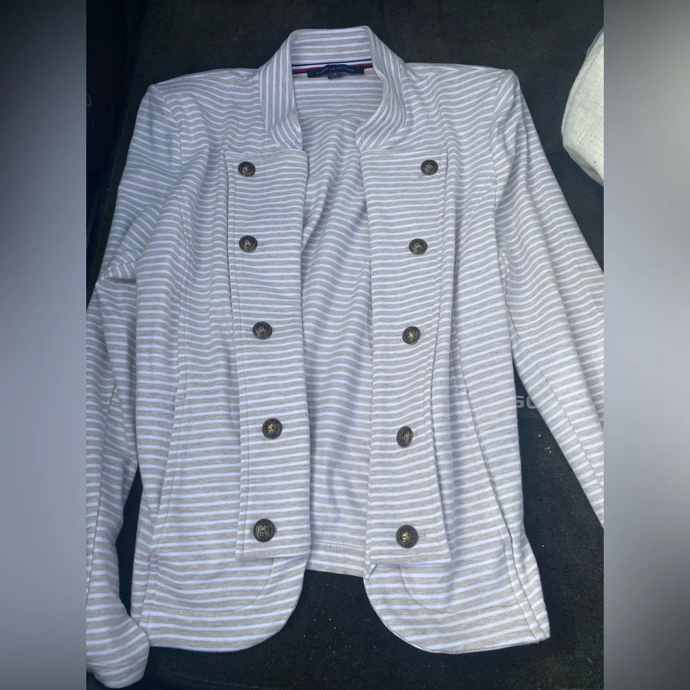 Tommy Hilfiger|| Stripped Cotton Military Blazer, with gold accent buttons. - Picture 3 of 5